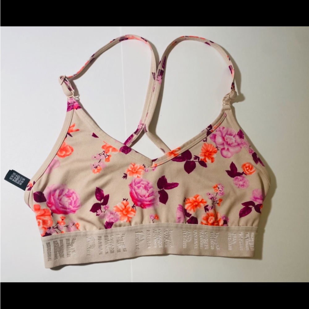 Cream and Pink Floral Bra with Adjustable Straps